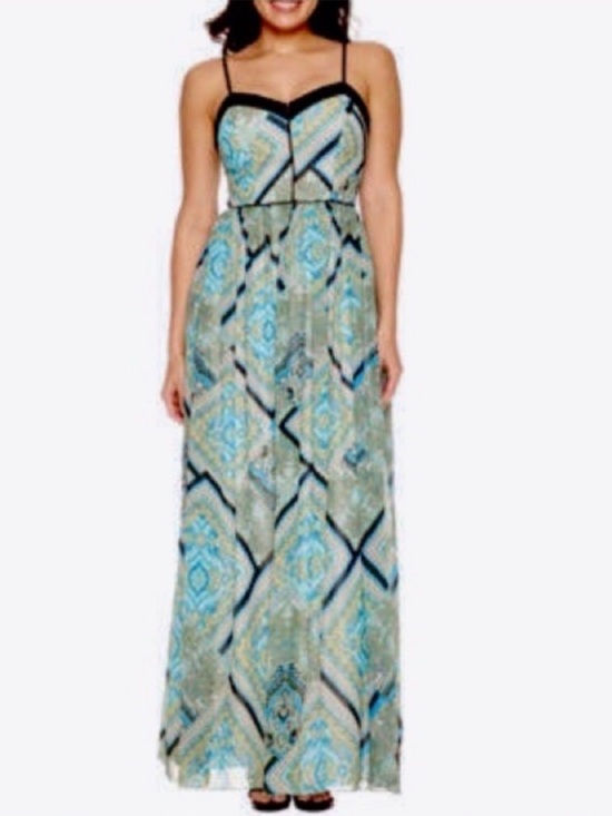 Bisou Bisou Dresses & Skirts - BISOU BISOU Michele Boho Teal Black Blue Green Tan Scarf Tile Print Size 2